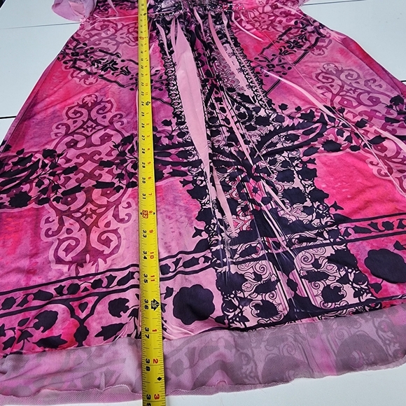 Cato Womens Dye Print Stretch Dress Studded Floral Paisley V-Neck Short Sleeve L - Picture 5 of 15